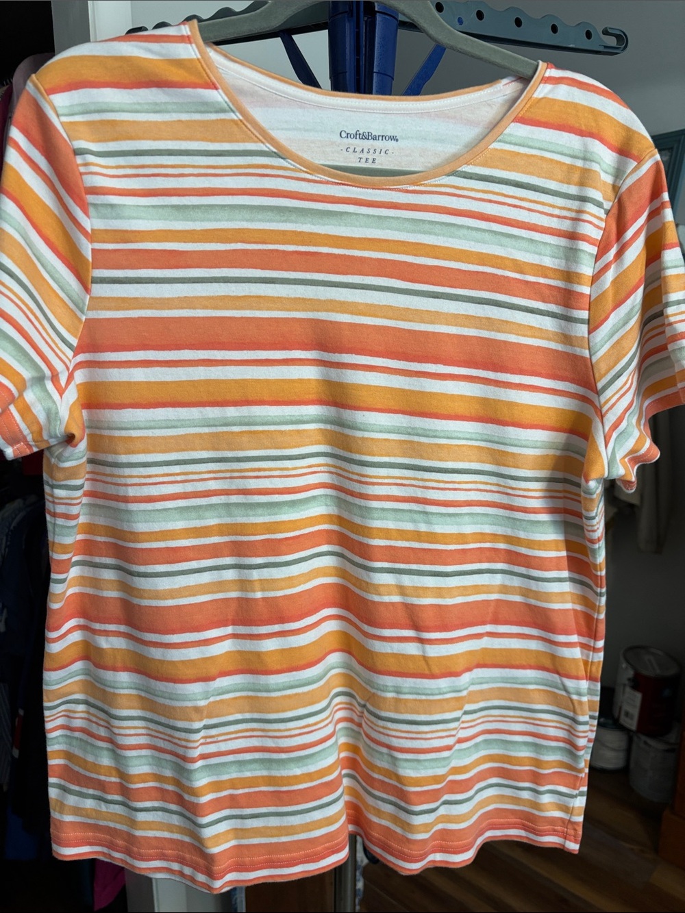 croft & barrow Orange, Cream & Yellow Striped Short-Sleeve Shirt
